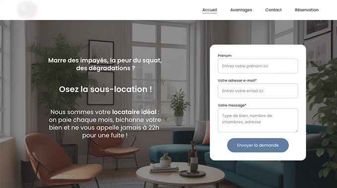 Maquette site sous-location professionnelle — État actuel