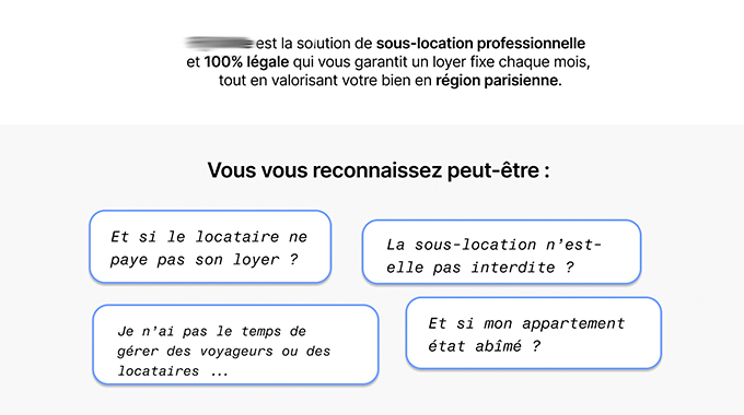 Maquette site sous-location professionnelle — Proposition maquette